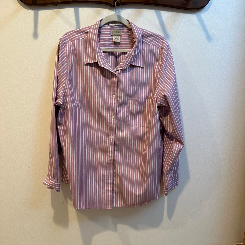 LL Bean Wrinkle Resistant Striped Button Down Shirt Purple Pink White 2X 0JQD5